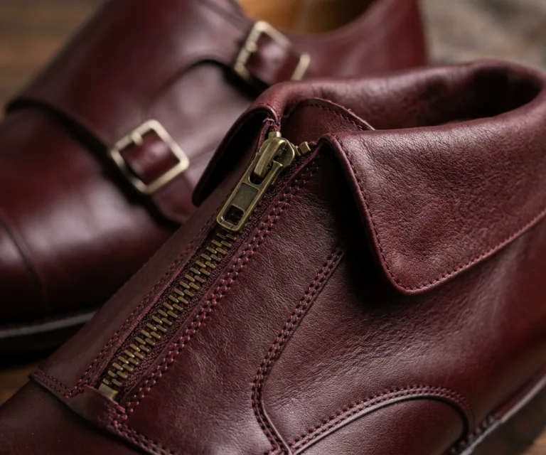Boston Double Monk Strap Maroon Leather Shoes Macro Hardware Detail 1080x900