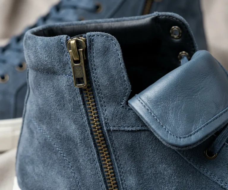 Marty High Top Blue Suede Leather Sneakers Macro Hardware Detail 1080x900