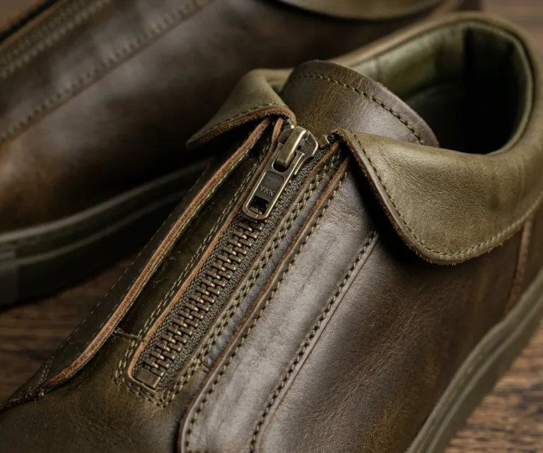 Murphy Low Top Olive Pullup Leather Sneakers Macro Hardware Detail 1080x900