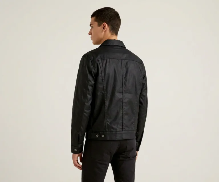 Colberto Black Waxed Canvas Trucker Jacket Rear Back View 1080x900