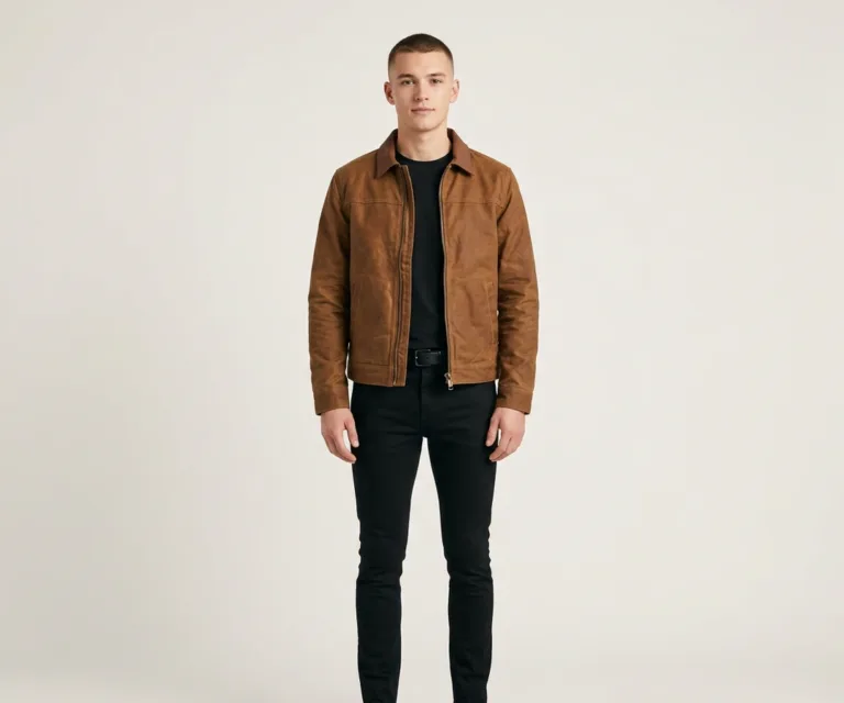 Colberto Brown Waxed Canvas Trucker Jacket Front View 1080x900
