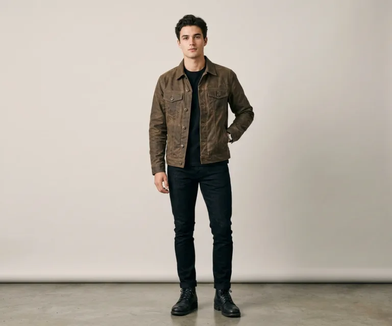 Colberto Brown Waxed Canvas Trucker Jacket Lifestyle Studio 1080x900