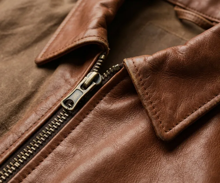 Colberto Brown Waxed Canvas Trucker Jacket Macro Hardware Detail 1080x900