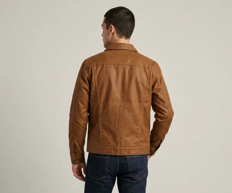 Colberto Brown Waxed Canvas Trucker Jacket Rear Back View 1080x900