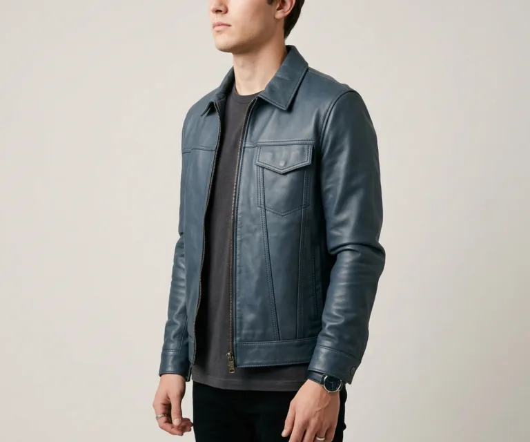 Conard Indigo Blue Denim Trucker Jacket 3/4 Profile 1080x900