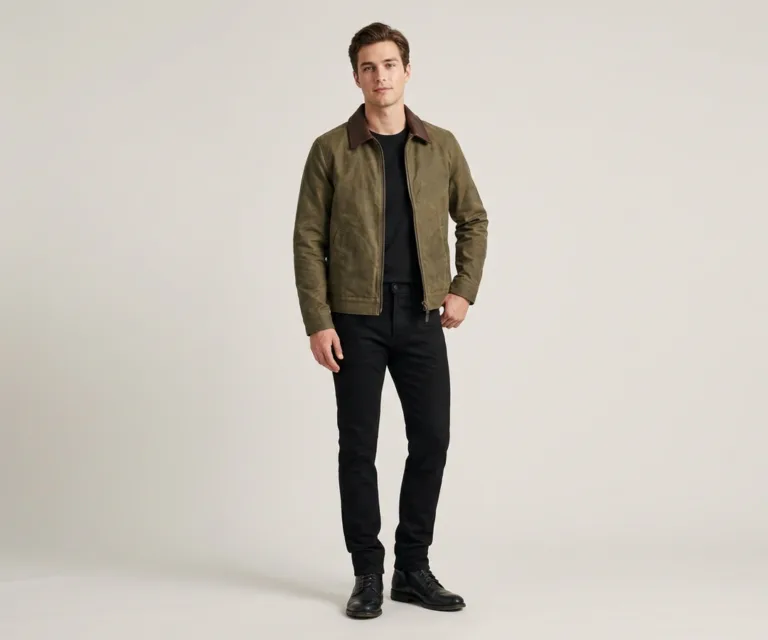 Colberto Olive Waxed Canvas Trucker Jacket Lifestyle Studio 1080x900