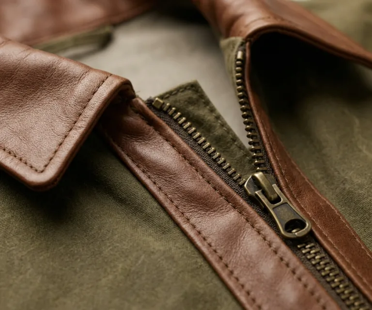 Colberto Olive Waxed Canvas Trucker Jacket Macro Hardware Detail 1080x900