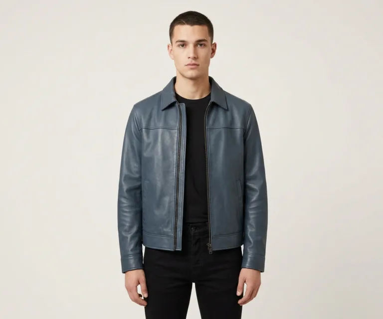 Eddie Dark Blue Oversized Denim Trucker Jacket Front View 1080x900