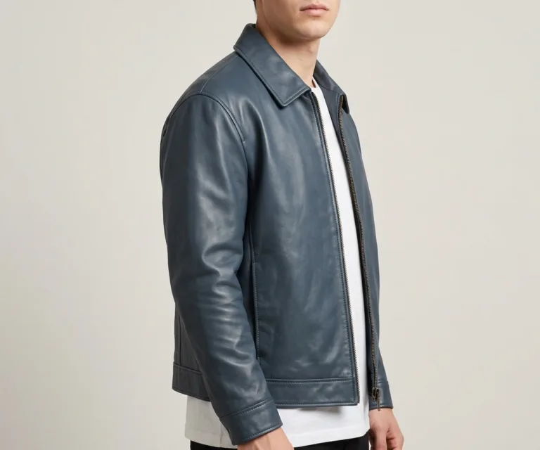 Eddie Light Blue Oversized Denim Trucker Jacket 3/4 Profile 1080x900