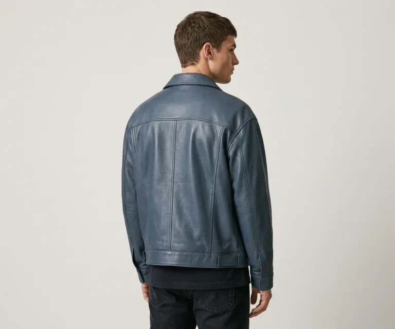 Eddie Light Blue Oversized Denim Trucker Jacket Rear Back View 1080x900