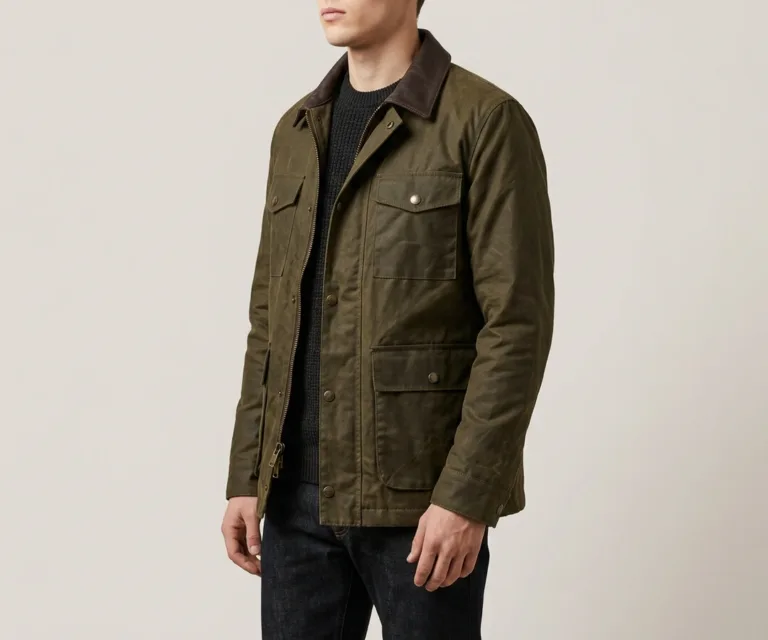 Irwin Olive Waxed Canvas Field Jacket 3/4 Profile 1080x900