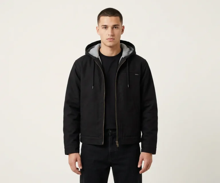 Marlo Black Canvas Hooded Work Jacket Front View 1080x900