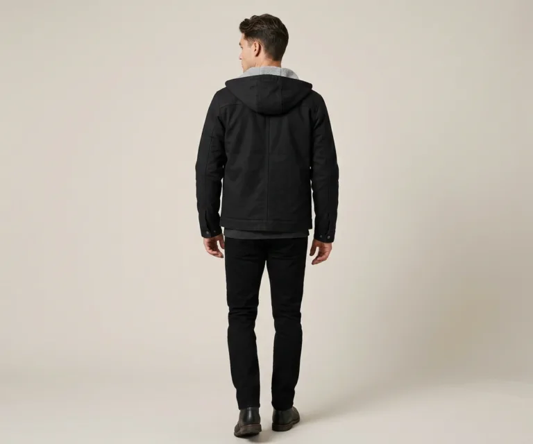 Marlo Black Canvas Hooded Work Jacket Rear Back View 1080x900