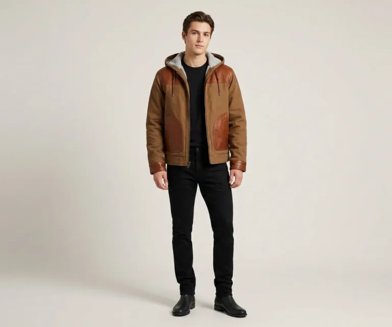 Marlo Brown Canvas Hooded Work Jacket Lifestyle Studio 1080x900