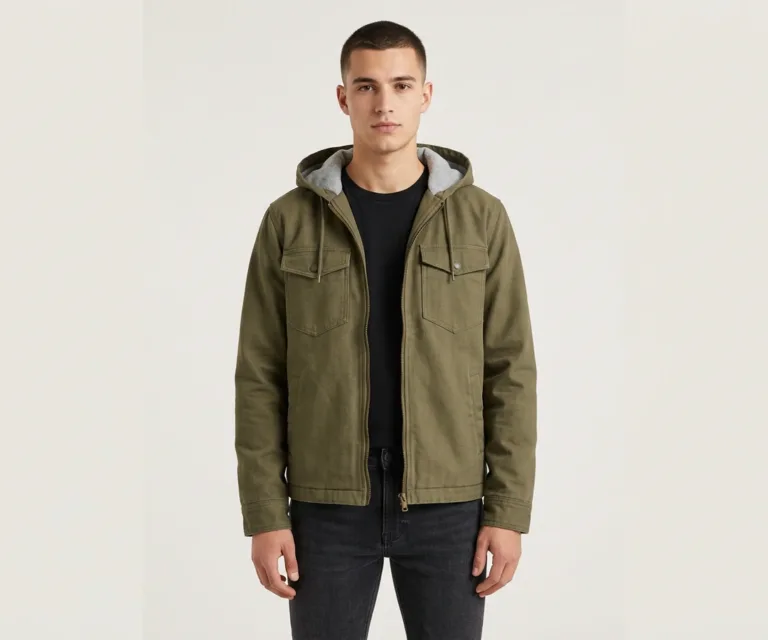 Marlo Olive Canvas Hooded Work Jacket Front View 1080x900