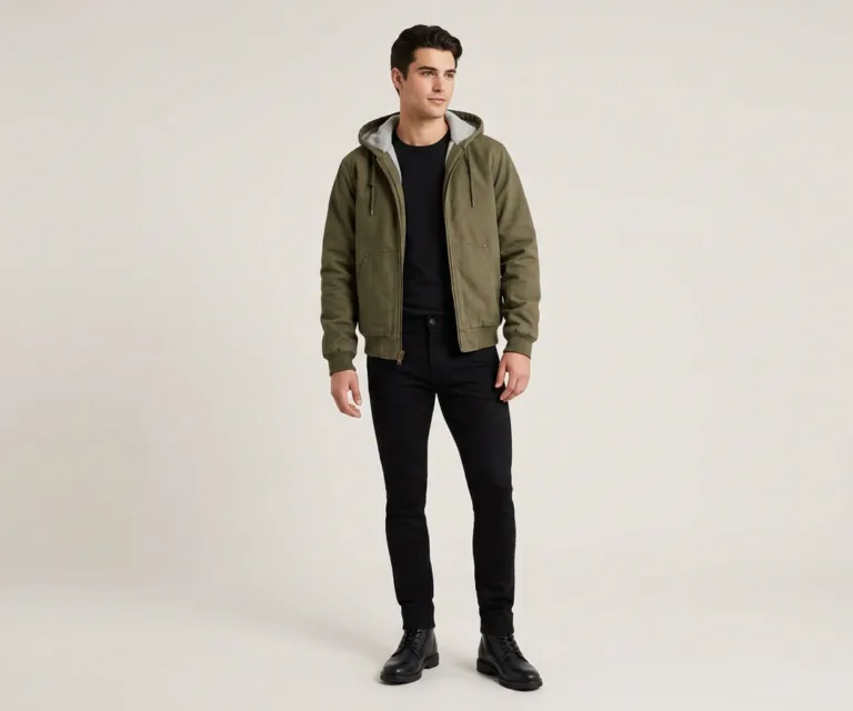 Marlo Olive Canvas Hooded Work Jacket Lifestyle Studio 1080x900