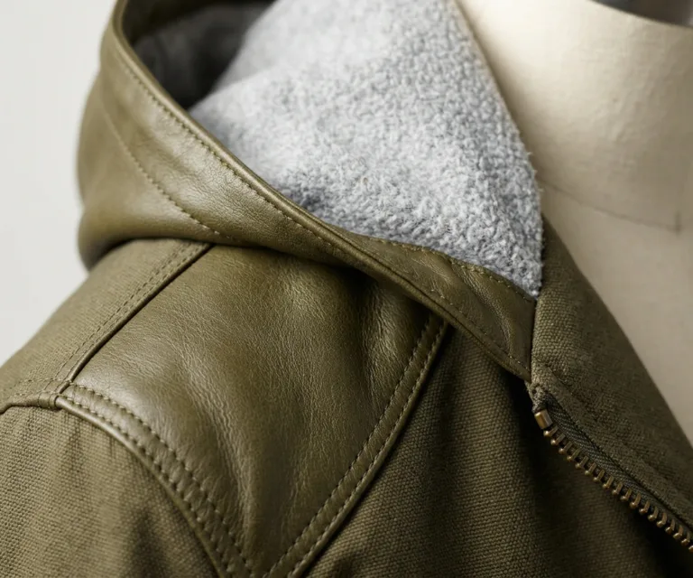 Marlo Olive Canvas Hooded Work Jacket Macro Hardware Detail 1080x900
