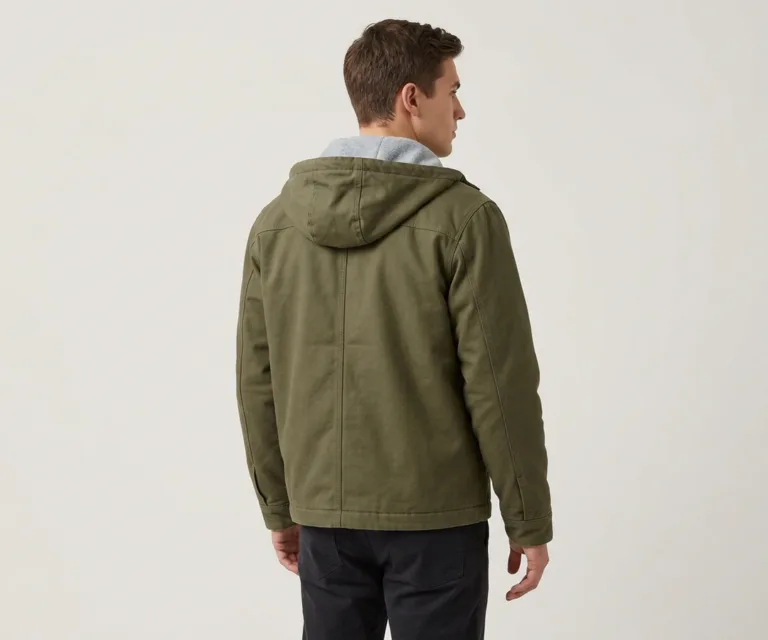 Marlo Olive Canvas Hooded Work Jacket Rear Back View 1080x900