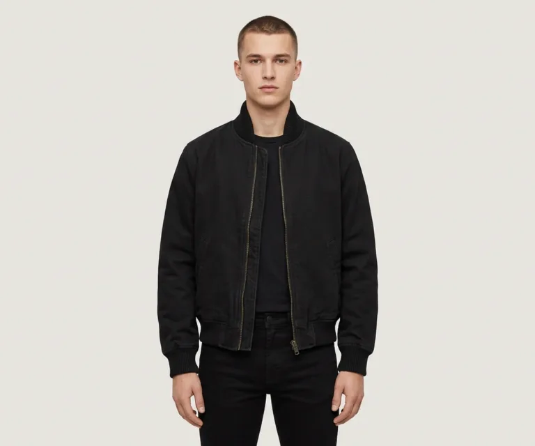 Morrison Black Canvas Bomber Jacket Front View 1080x900
