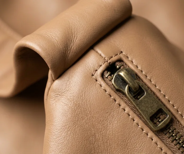 The Stefani Brown Leather Hobo Bag Macro Hardware Detail 1080x900