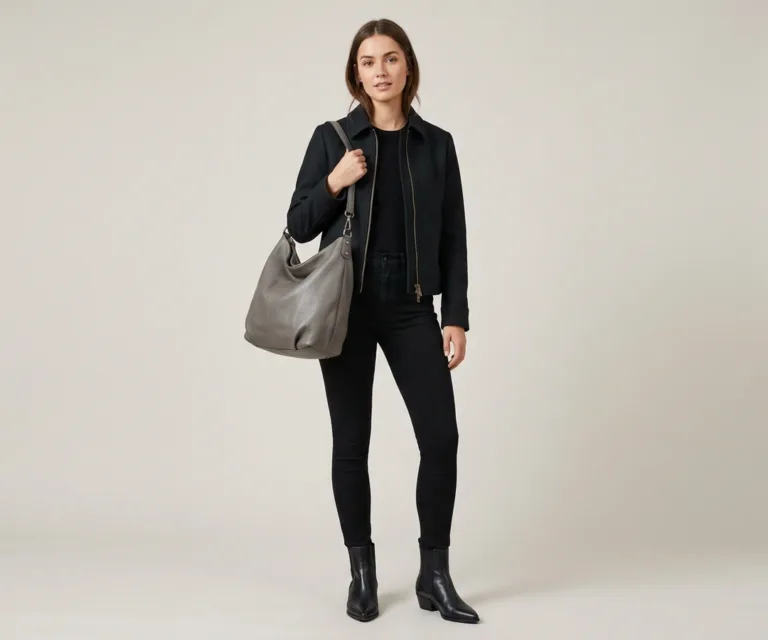 The Stefani Grey Leather Hobo Bag Lifestyle Studio 1080x900