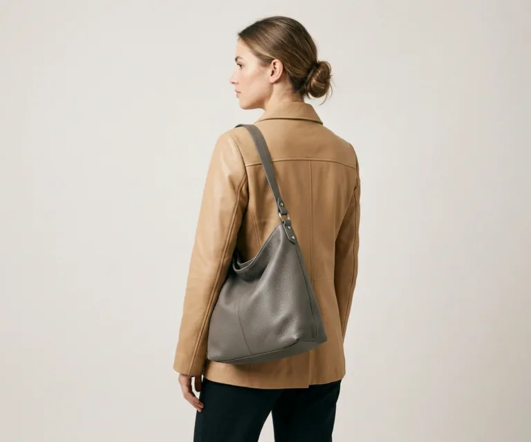 The Stefani Grey Leather Hobo Bag Rear Back View 1080x900