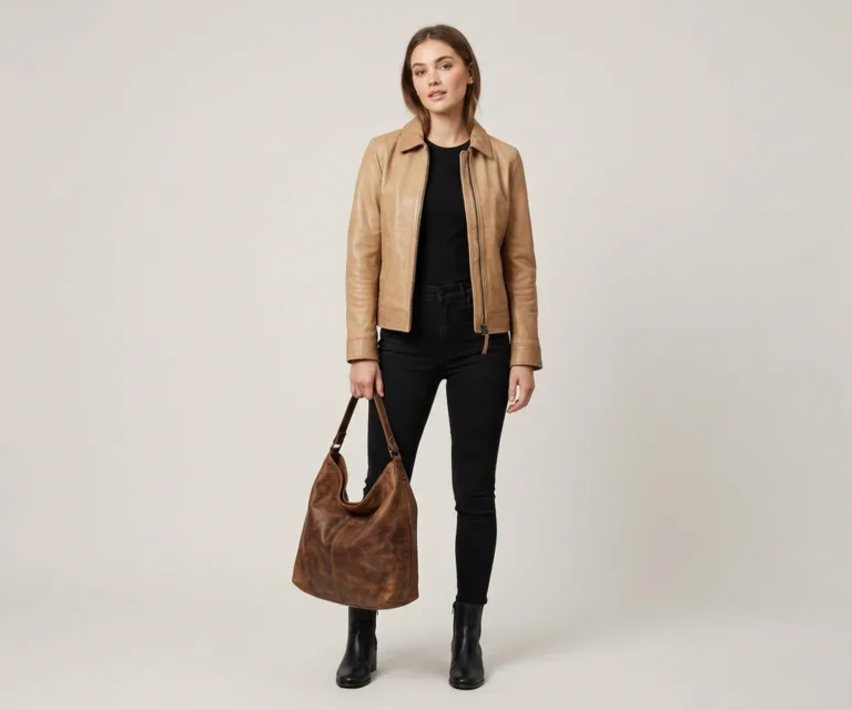 The Stefani Vintage Distressed Brown Leather Hobo Bag Lifestyle Studio 1080x900