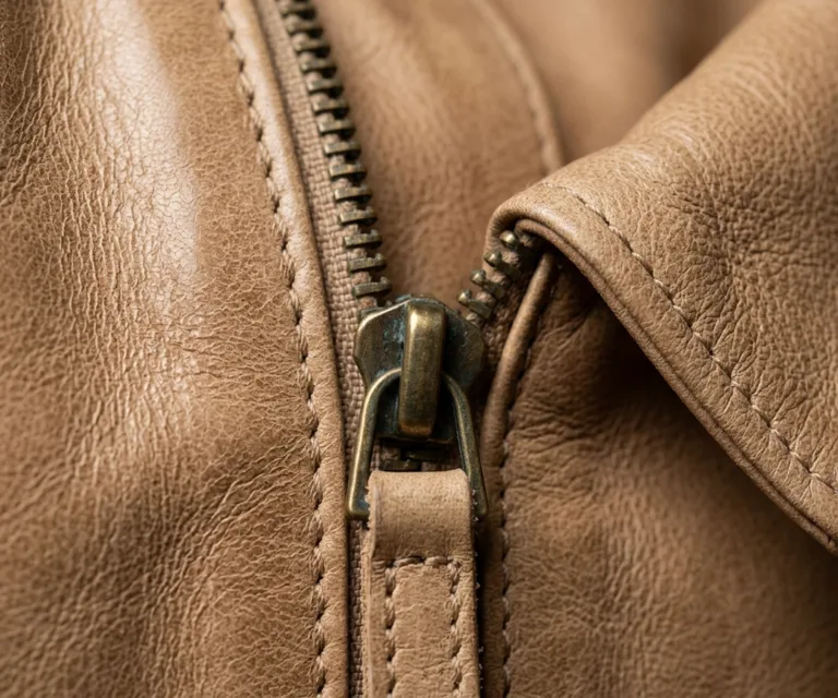 The Stefani Vintage Distressed Brown Leather Hobo Bag Macro Hardware Detail 1080x900