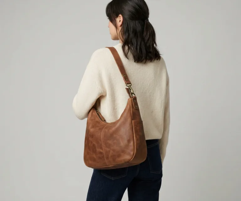 The Stefani Vintage Distressed Brown Leather Hobo Bag Rear Back View 1080x900