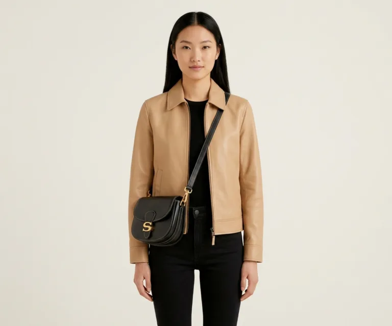 The Sandra Black Leather Saddle Bag Front View 1080x900