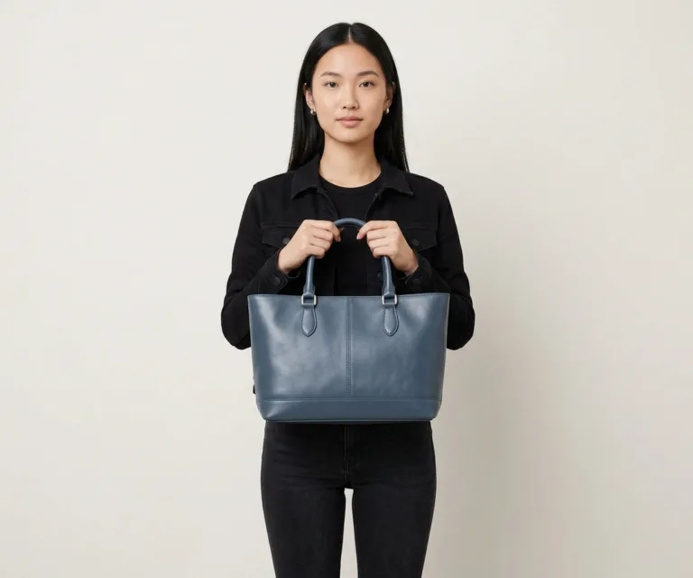 The Bianca Blue Leather Tote Bag Front View 1080x900