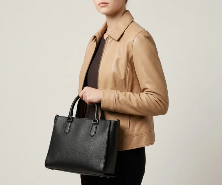 The Bianca Black Leather Tote Bag 3/4 Profile 1080x900