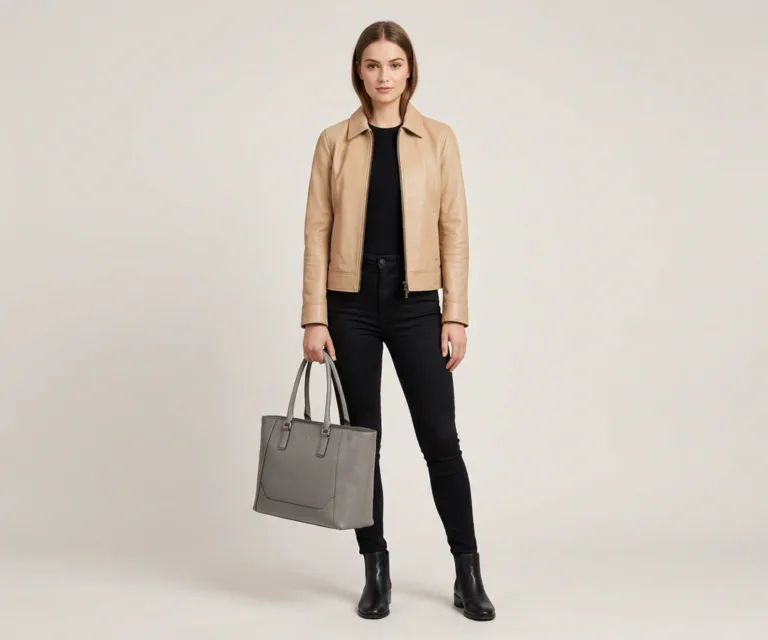 The Bianca Grey Leather Tote Bag Lifestyle Studio 1080x900