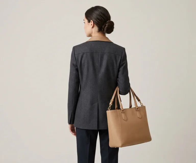 The Bianca Grey Leather Tote Bag Rear Back View 1080x900