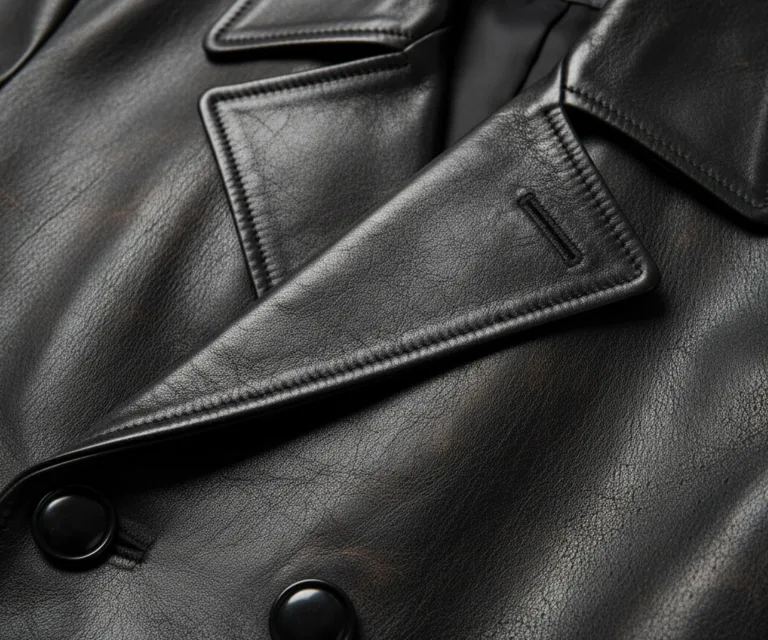 Alice Black Double Breasted Leather Coat Macro Hardware Detail 1080x900