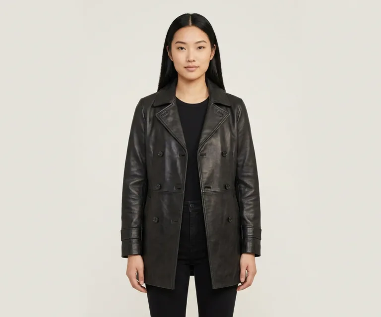 Alice Brown Double Breasted Leather Coat Front View 1080x900