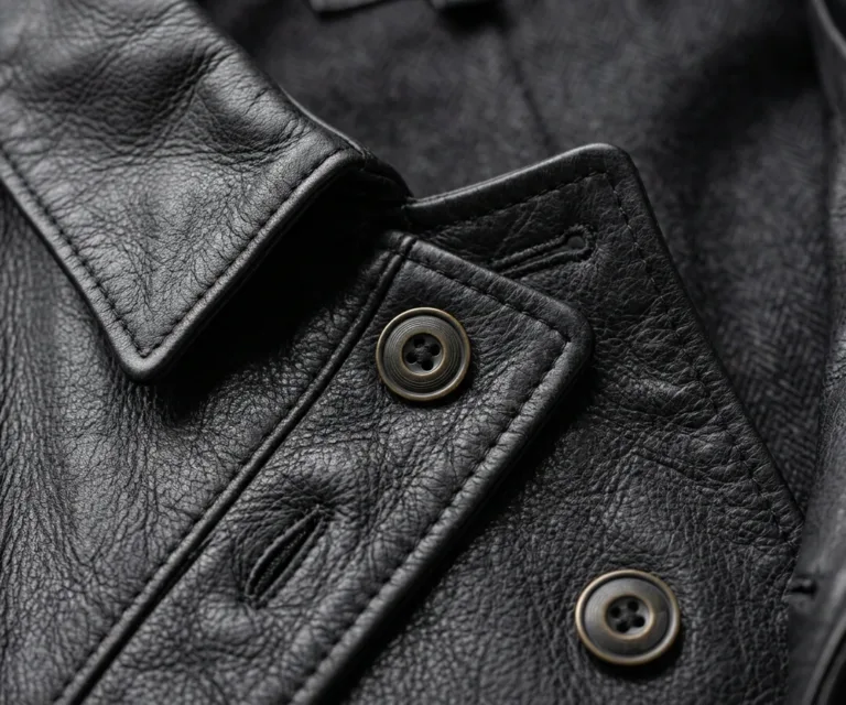 Alice Brown Double Breasted Leather Coat Macro Hardware Detail 1080x900