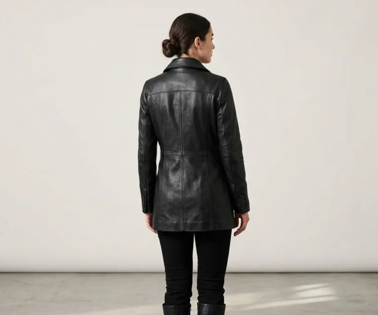 Alice Brown Double Breasted Leather Coat Rear Back View 1080x900
