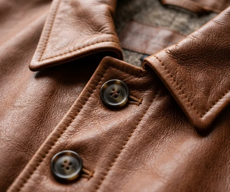 Alexis Brown Single Breasted Leather Coat Macro Hardware Detail 1080x900
