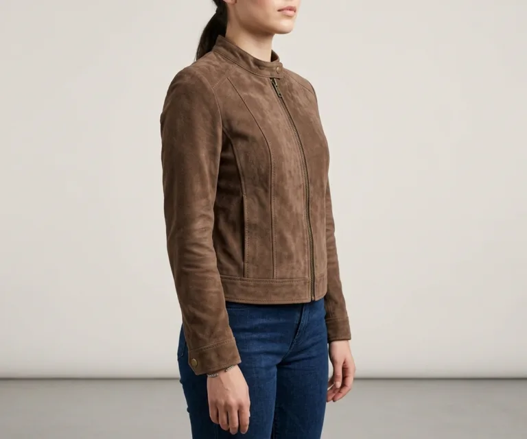 Rumella Mocha Suede Biker Jacket 3/4 Profile 1080x900