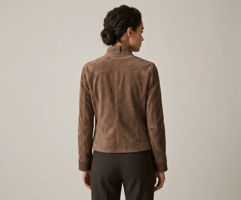 Rumella Mocha Suede Biker Jacket Rear Back View 1080x900