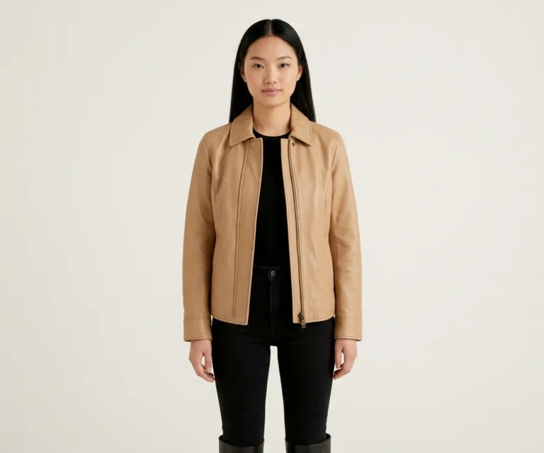 Sandy Tan Dye Leather Coat Front View 1080x900