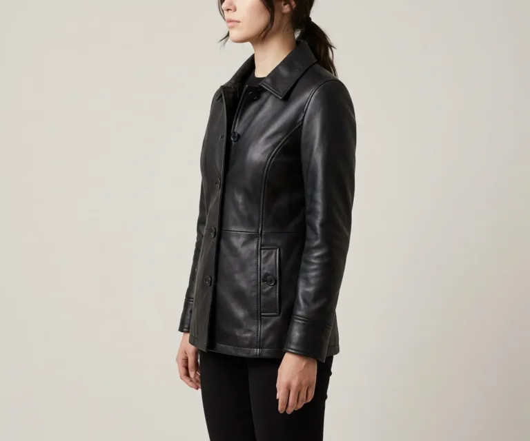 Alina Shearling Black Leather Coat 3/4 Profile 1080x900