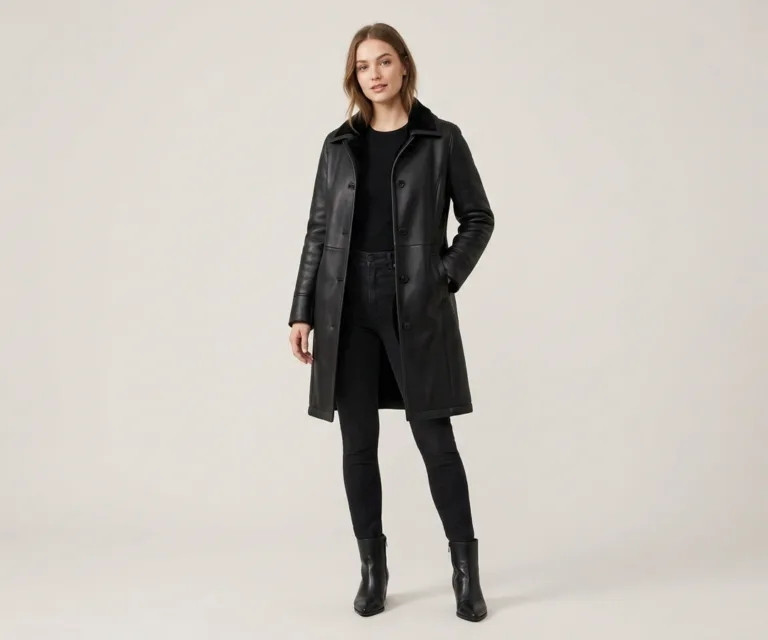 Alina Shearling Black Leather Coat Lifestyle Studio 1080x900