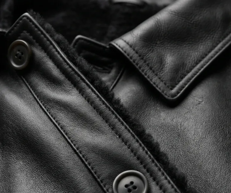 Alina Shearling Black Leather Coat Macro Hardware Detail 1080x900