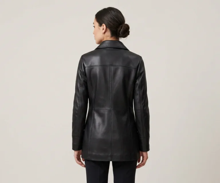 Alina Shearling Black Leather Coat Rear Back View 1080x900