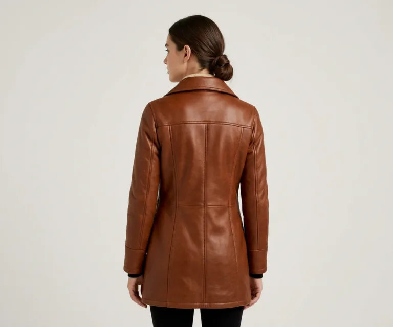 Alina Shearling Brown Leather Coat Rear Back View 1080x900