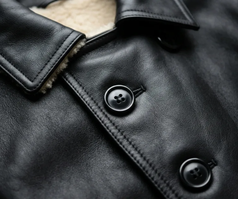 Amie Black Double Breasted Shearling Coat Macro Hardware Detail 1080x900