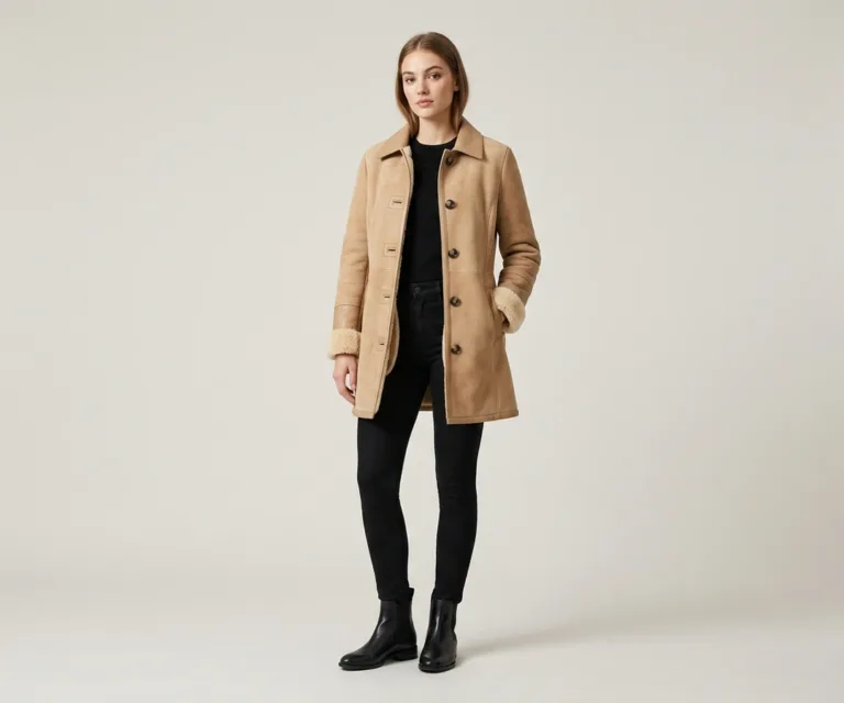 Erica Shearling Beige Leather Coat Lifestyle Studio 1080x900