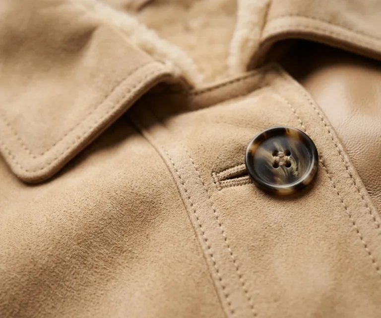 Erica Shearling Beige Leather Coat Macro Hardware Detail 1080x900